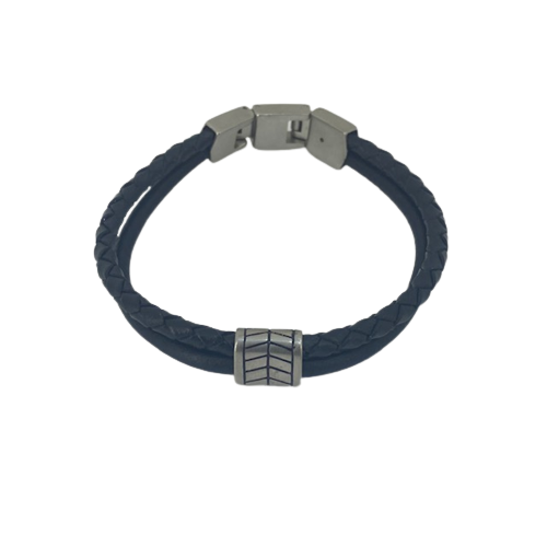 JF03848040 Fossil Gents Stainless Steel and  Black Leather Multi strand bracelet