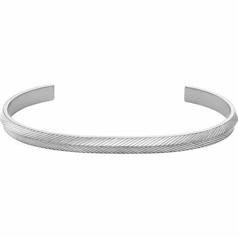 JF04566040 Genuine Fossil Harlow Stainless Steel Linear Texture Cuff Bangle £59