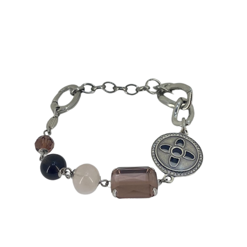 JF86453040 Fossil Ladies Stainless Steel CZ & Bead Bracelet