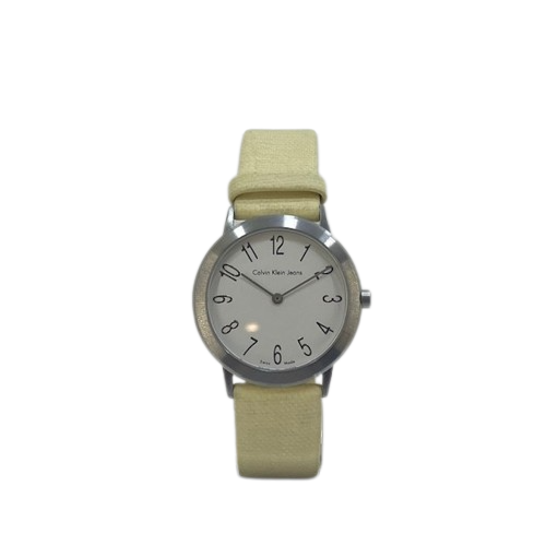 CK Calvin Klein Jeans Stainless Steel Watch on Cream Fabric Strap K03411