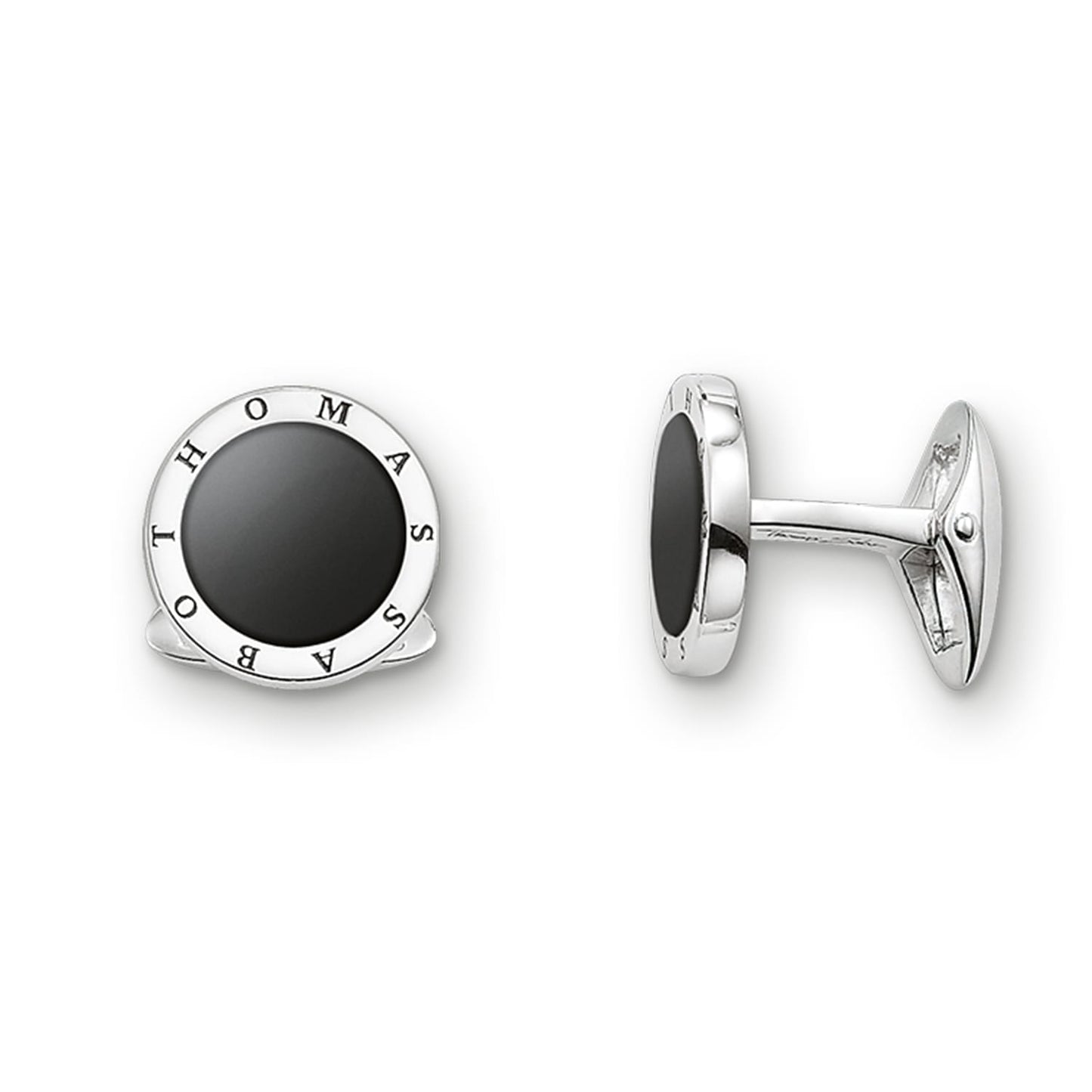 MK47 Sterling Silver Round Onyx set Cufflinks