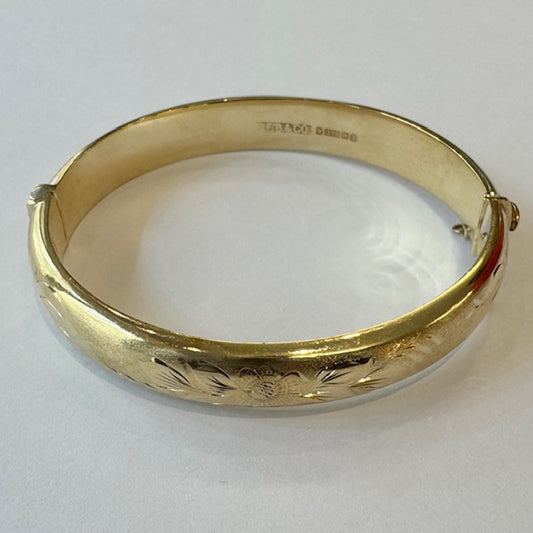 PLB13 Preloved 9ct Y/G Engraved Hinge Bangle 17.4grms