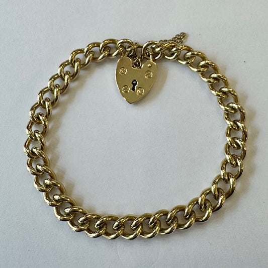 PLB17 Preloved 9ct Y/G Charm bracelet with Padlock and Safety chain 22.8grms