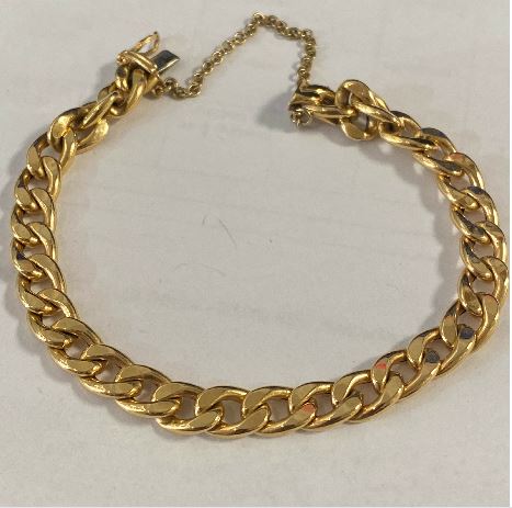 18ct Yellow Gold Curb Link Chain Bracelet With Safety Chain Pre Loved