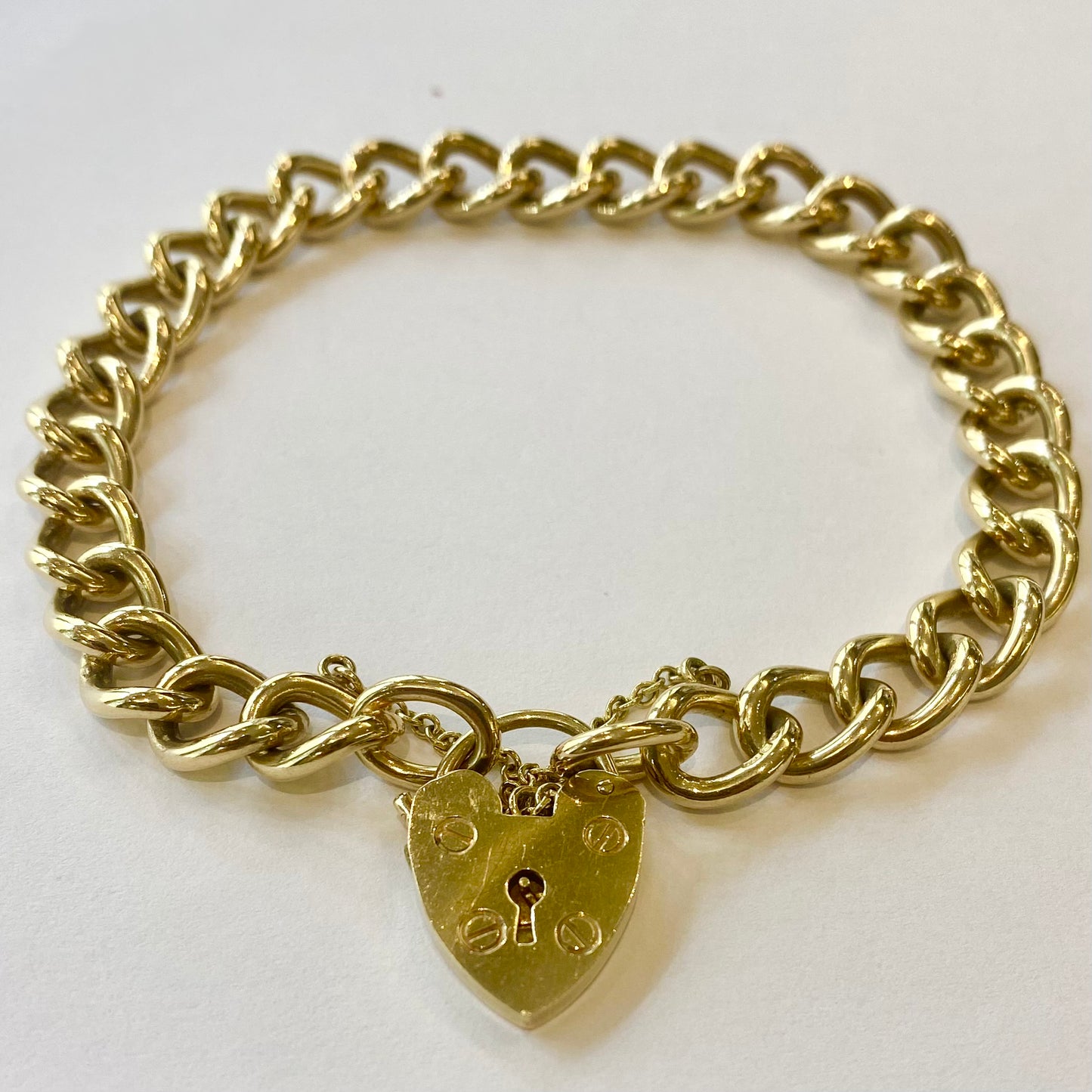 Pre Loved 9ct Gold Charm Bracelet With Padlock and Safety Chain