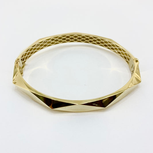 14ct Yellow Gold Faceted Hinged Bangle Pre Loved