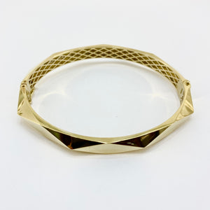 14ct Yellow Gold Faceted Hinged Bangle Pre Loved