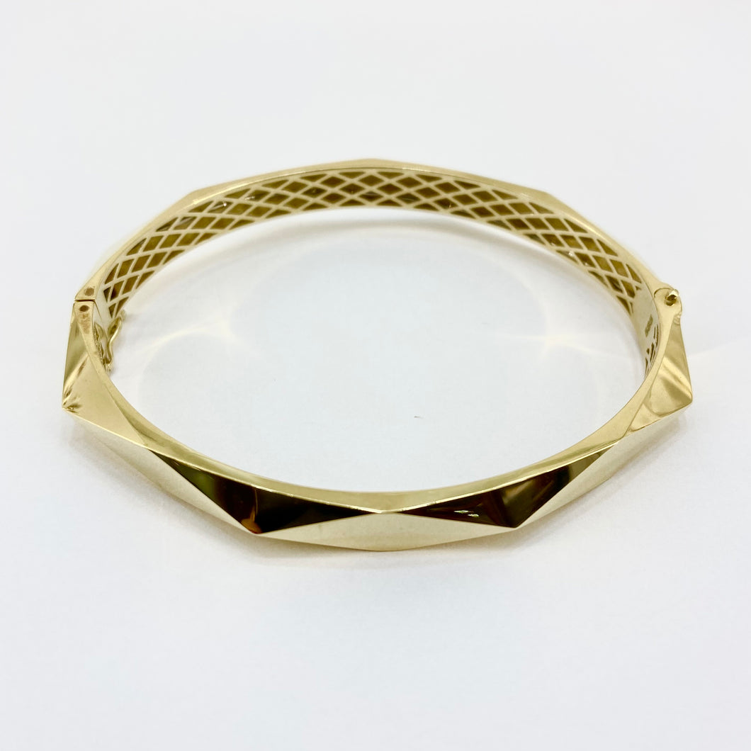 14ct Yellow Gold Faceted Hinged Bangle Pre Loved