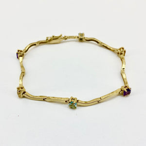 18ct Yellow Gold Multi-Coloured Stone Set Bracelet Pre Loved