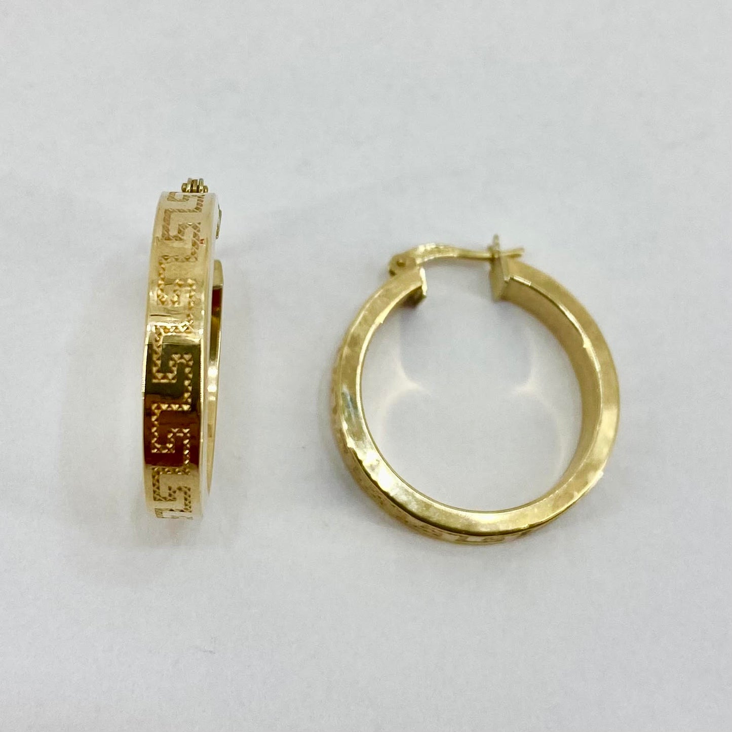 9ct Yellow Gold Greek Key Patterned Hoop Earrings Pre Loved Ref PLE35