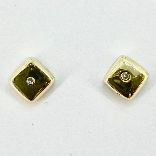 10ct Yellow Gold Diamond Set Stud Earrings Pre-Loved Ref PLE44