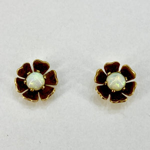 9ct Yellow Gold Opal Set Stud Earrings Pre Loved