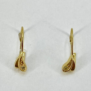 14ct Yellow Gold Leaf Drop Earrings Pre Loved