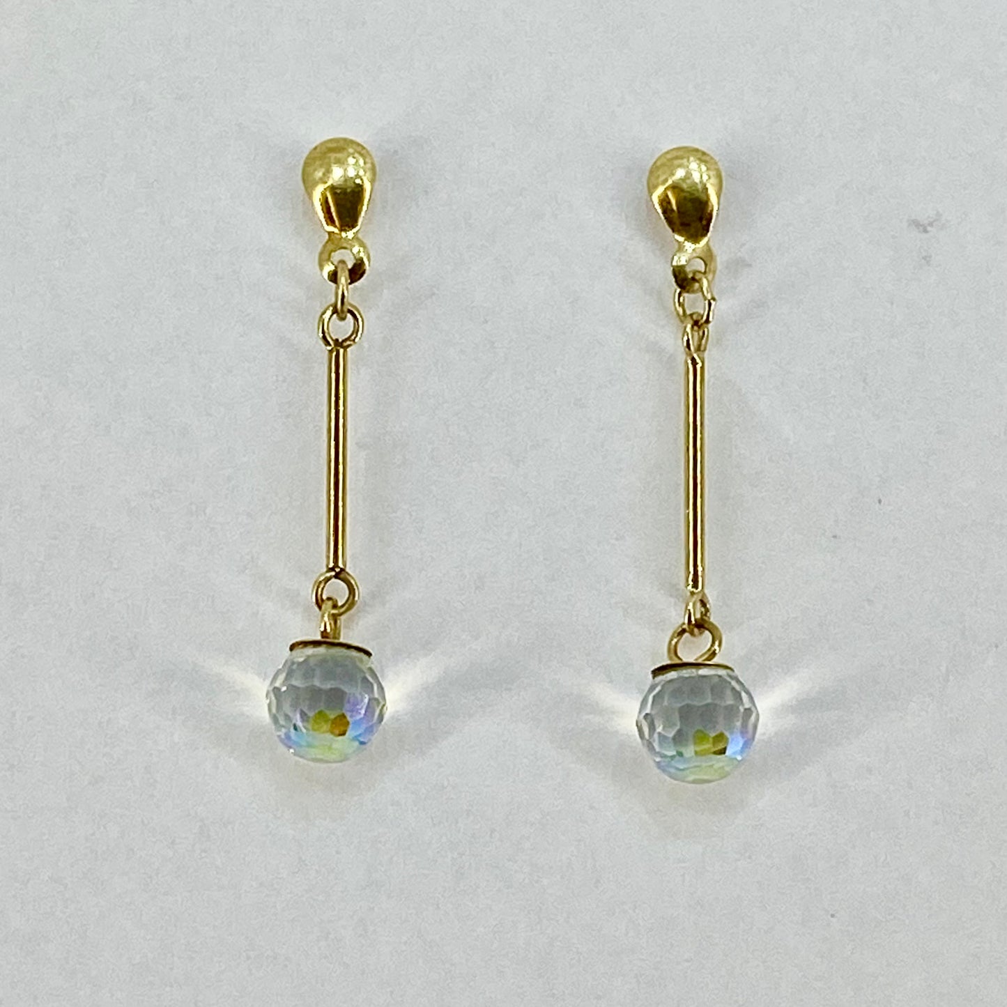 9ct Yellow Gold Crystal Set Drop Earrings Pre Loved