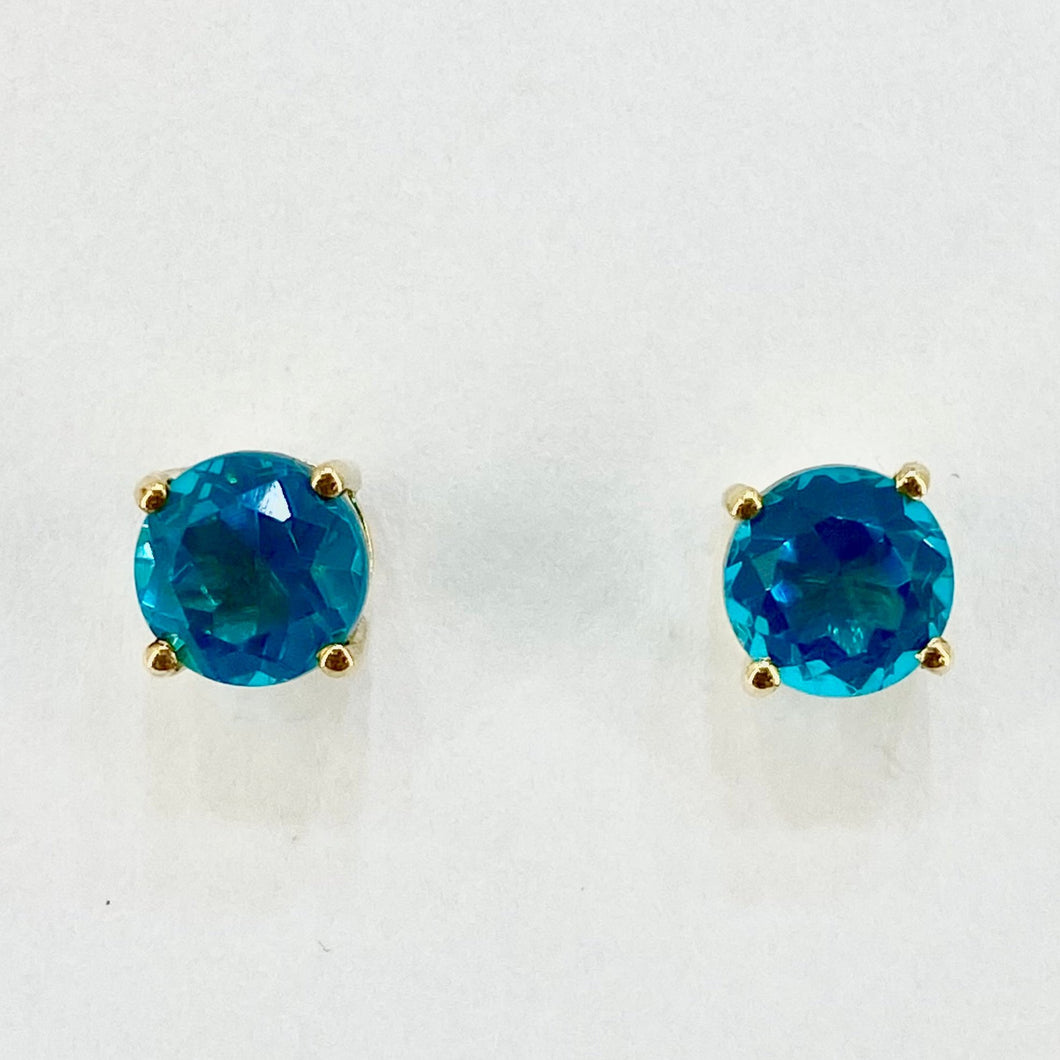 9ct Yellow Gold Blue Stone Set Stud Earrings Pre Loved