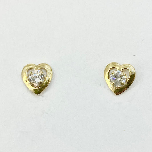 9ct Yellow Gold Stone Set Heart Stud Earrings Pre Loved