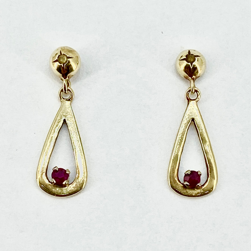 Yellow Gold Ruby Set Drop Earrings Pre Loved