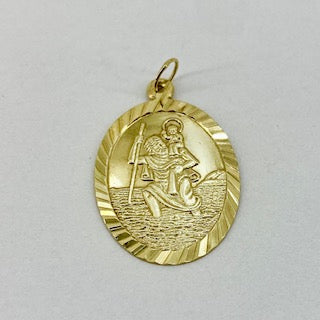 9ct Yellow Gold Oval St Christopher Pendant Pre Loved