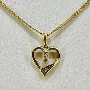 9ct Yellow Gold Small Cut Out Heart Pendant Set With CZs Pre Loved