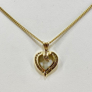 9ct Yellow Gold Diamonds Set Heart Pendant Pre Loved