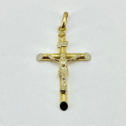 9ct Yellow and White Gold 2-Tone Crucifix Pendant Pre Loved