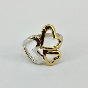 Gold Plated Silver 3-Tone Hearts Ring Pre Loved