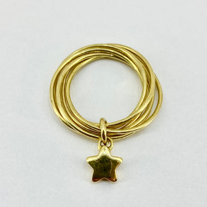 18ct Yellow Gold Multi Band Ring With Star Charm Pre Loved