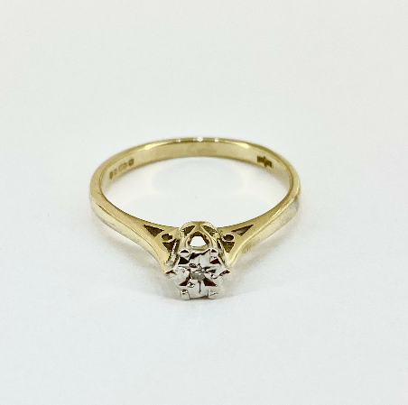 9ct Yellow Gold Illusion Setting Solitaire Diamond Ring Pre Loved