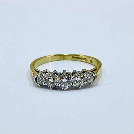 18ct Yellow Gold 5 Diamonds Set Ring Pre Loved