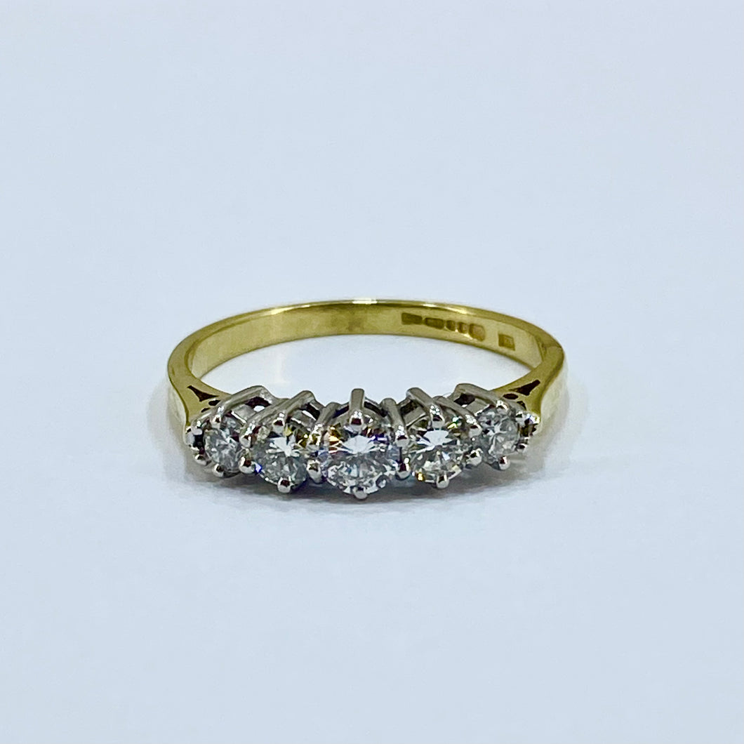 18ct Yellow Gold 5 Diamonds Set Ring Pre Loved