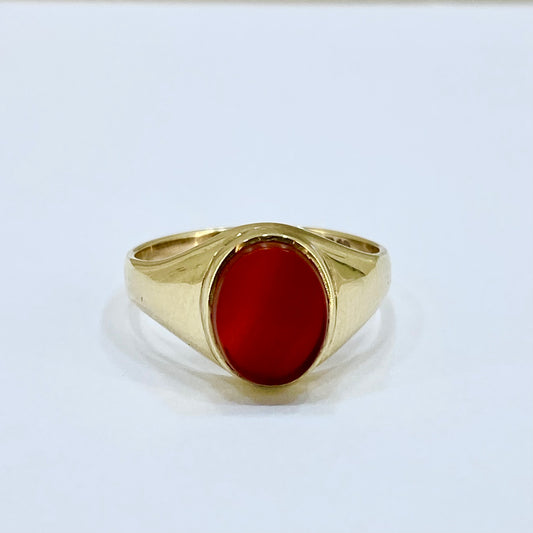 9ct Yellow Gold Red Stone Signet Ring Pre Loved