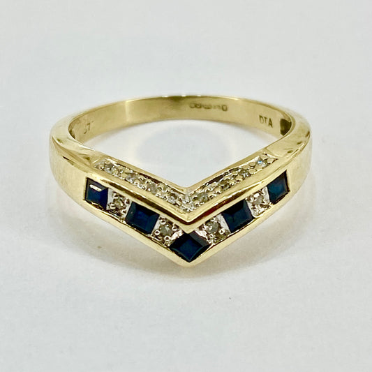 9ct Yellow Gold Sapphires and Diamonds Shaped Eternity Ring Pre Loved