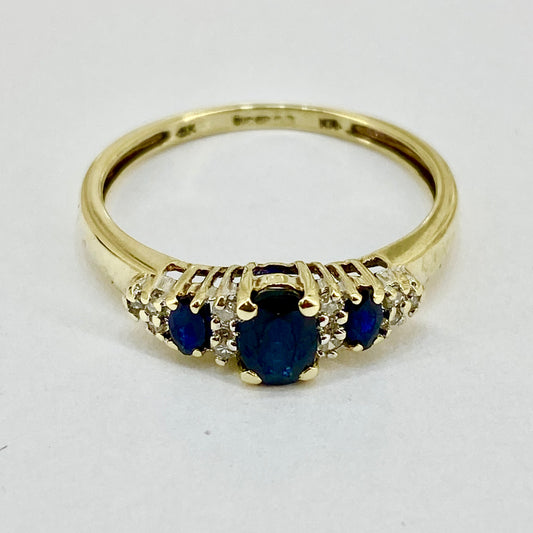 9ct Yellow Gold Sapphires and Diamonds Set Ring Pre Loved