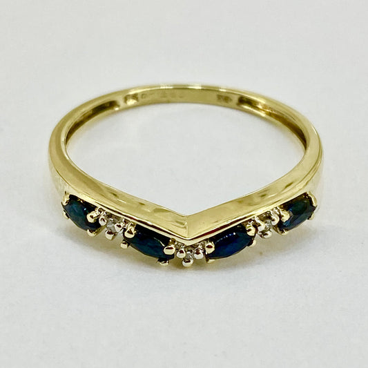 9ct Yellow Gold Sapphires and Diamonds Shaped Eternity Ring Pre Loved