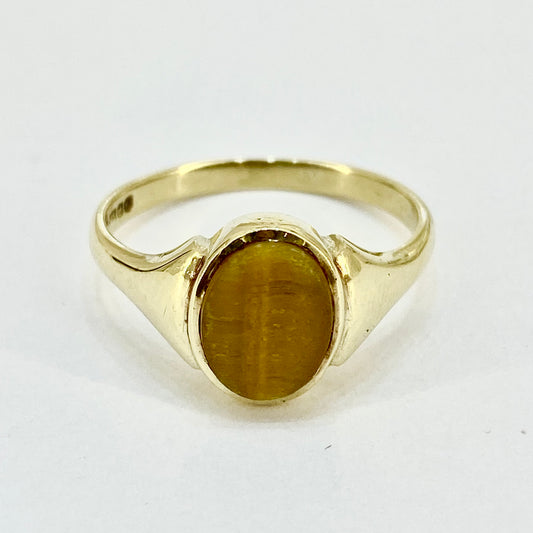 9ct Yellow Gold Tiger's Eye Set Signet Ring Pre Loved