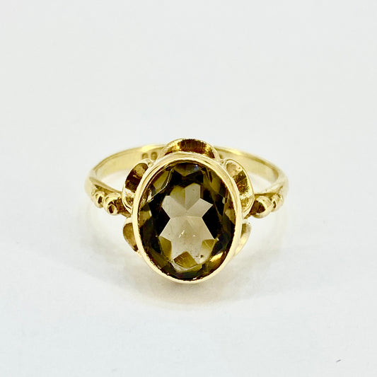 9ct Yellow Gold Smokey Quartz Set Ring Pre Loved