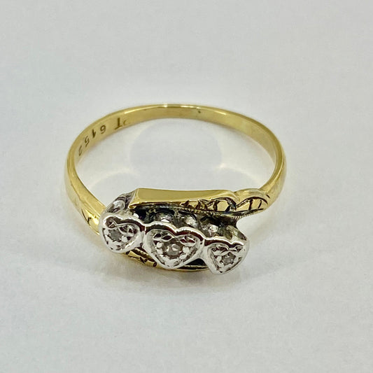 Yellow Gold 3 Hearts Ring Set With Diamonds Pre Loved