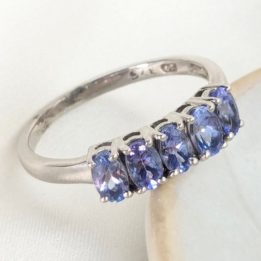 9ct White Gold 5 Tanzanite Set Ring - Pre-Loved Ref PLR89