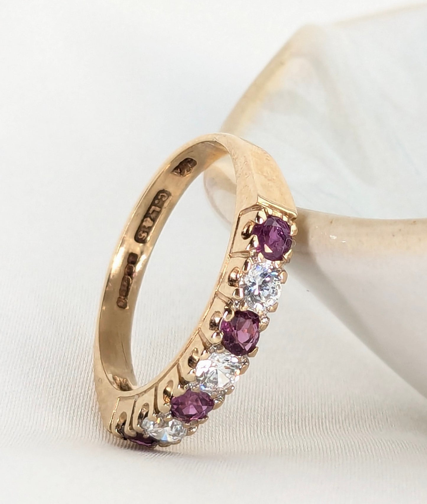 9ct Yellow Gold Ruby & CZs Eternity Ring Pre-Loved Ref PLR102