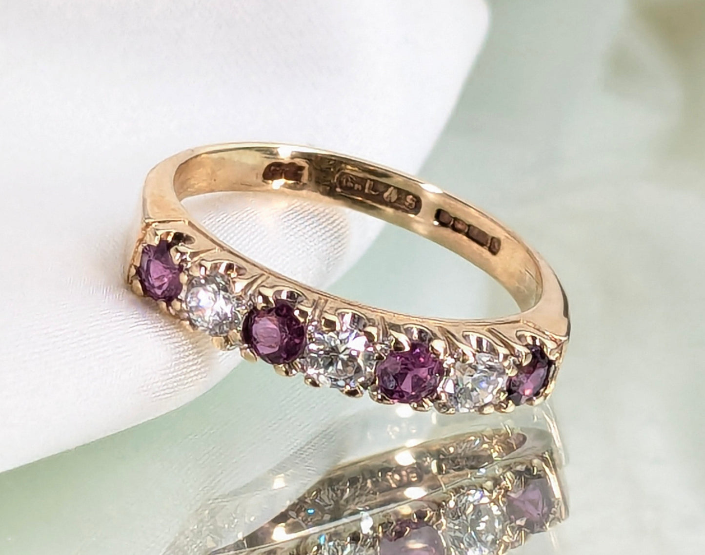 9ct Yellow Gold Ruby & CZs Eternity Ring Pre-Loved Ref PLR102