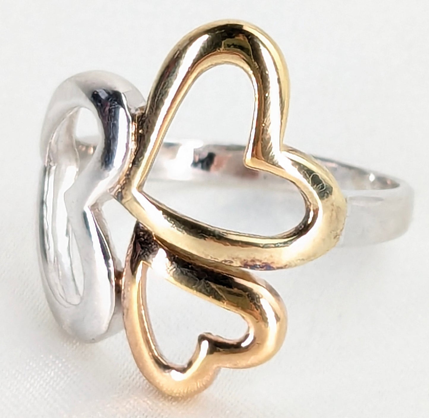 Gold Plated Silver 3-Tone Hearts Ring Pre Loved