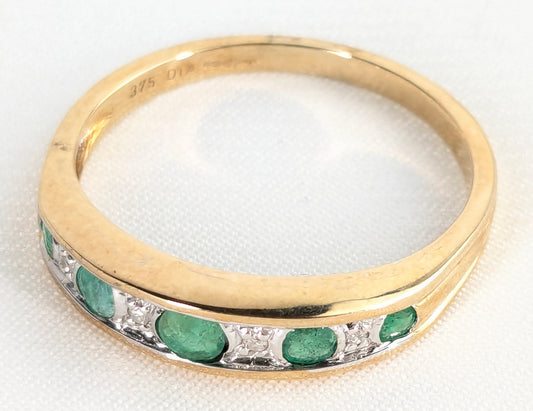 9ct Yellow Gold Emeralds and Diamonds Eternity Ring Pre-Loved