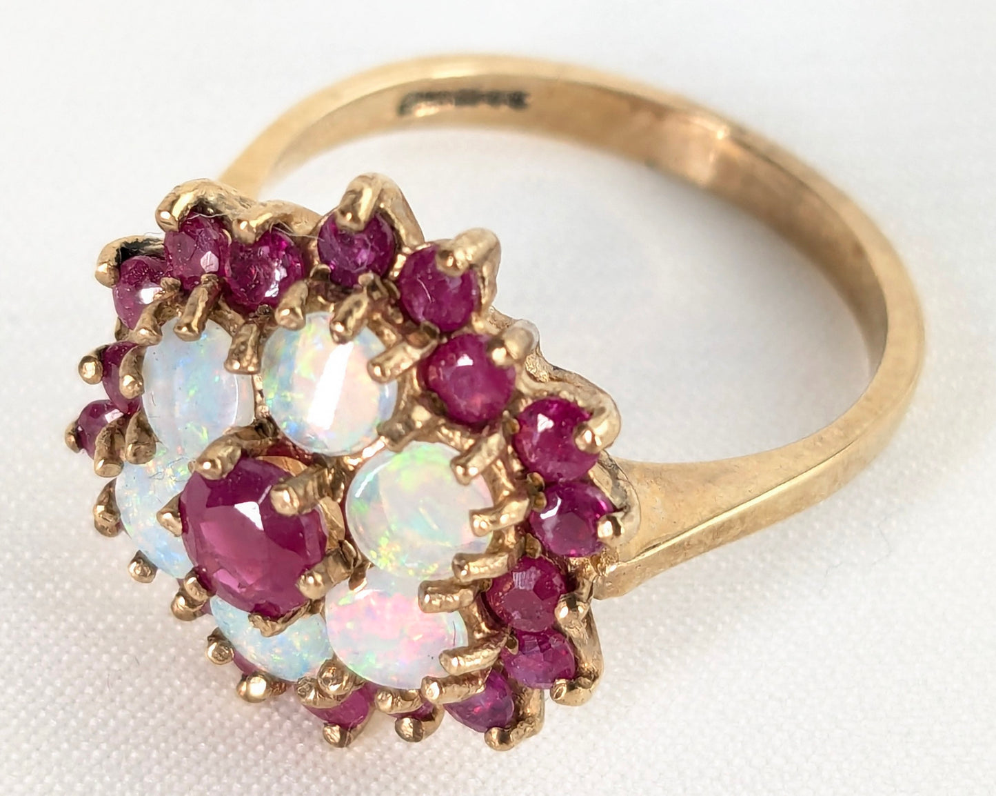 9ct Yellow Gold Ruby & Opal Set Cluster Ring - Pre-Loved Ref PLR17