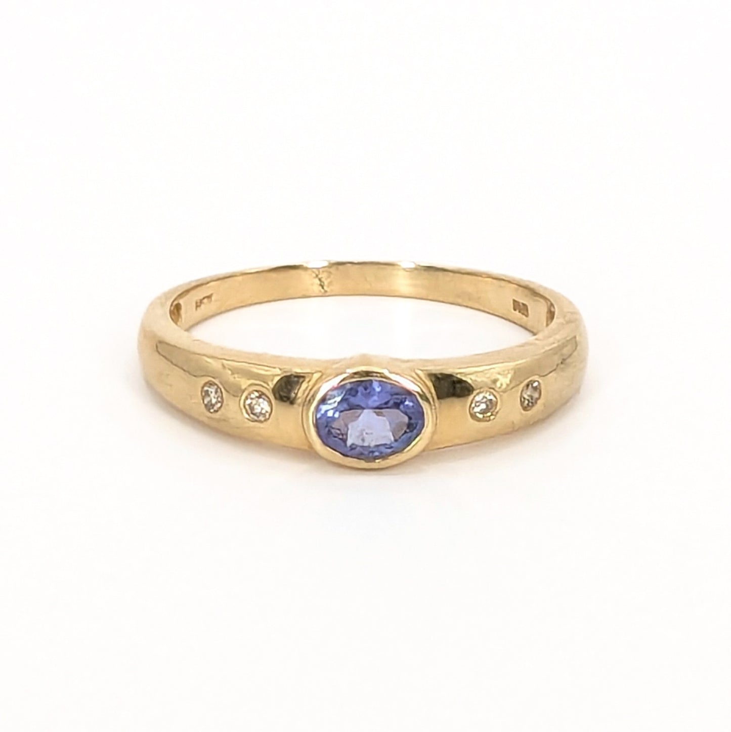 14ct Yellow Gold Tanzanite and Diamonds Set Ring Pre Loved