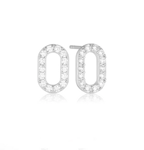 SJ-E42208-CZ SIF JAKOBS Capizzi Oval Earrings 925 Sterling silver with rhodium, polished surface, and hand set with facet cut white zirconia