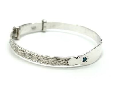 BN66907 Sterling Silver Blue CZ Patterned Expanding Baby Bangle