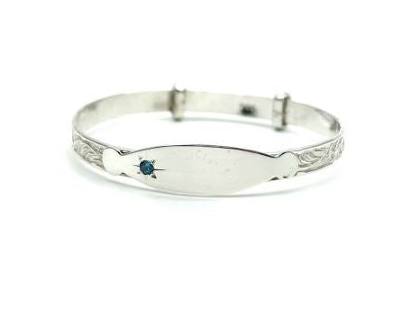 BN66907 Sterling Silver Blue CZ Patterned Expanding Baby Bangle