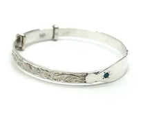 Load image into Gallery viewer, BN66907 Sterling Silver Blue CZ Patterned Expanding Baby Bangle
