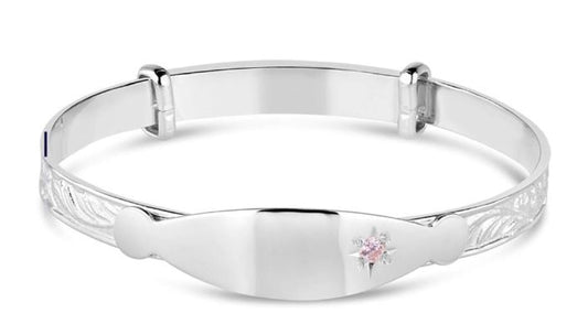 BN27707 Sterling Silver Pink CZ Patterned Expanding Baby Bangle