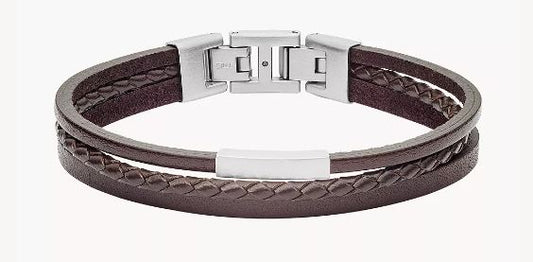 JF03323040 FOSSIL- Brown Leather Multi strand Bracelet